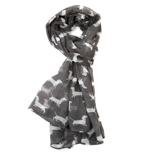 Dachshund Scarf in Grey with White Dogs