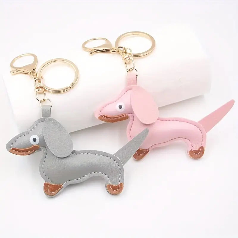 Faux Leather Dachshund Dog Bag Charm/Keyring - Choice of 4 Colours