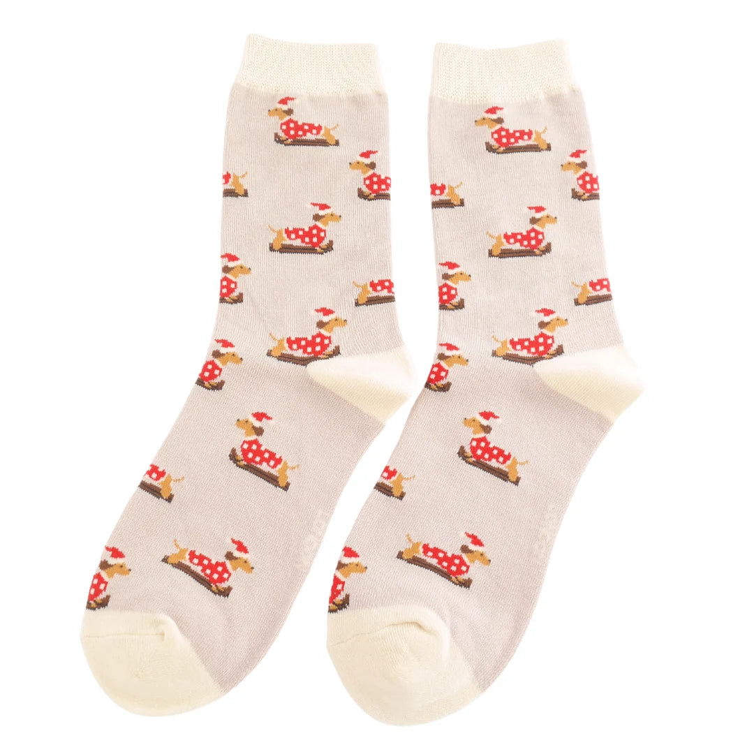 Ladies Bamboo Skiing Sausage Dogs Silver image 0