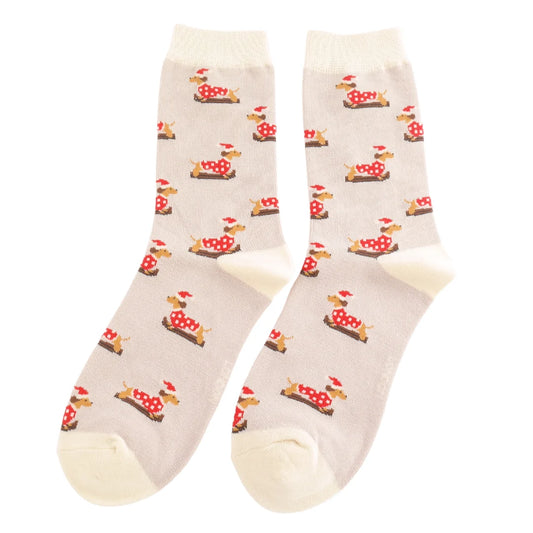 Ladies Bamboo Skiing Sausage Dogs Silver image 0