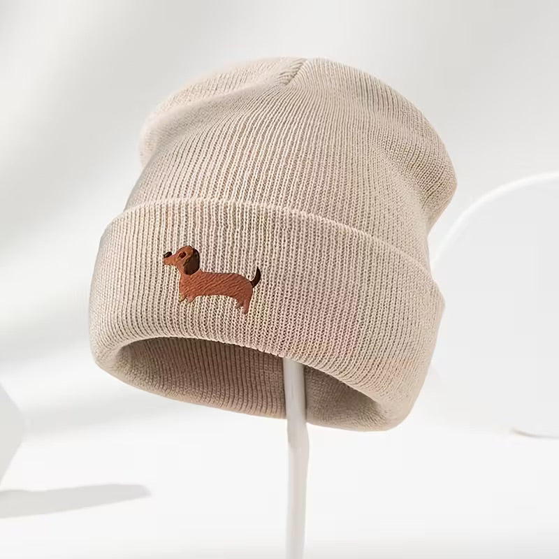 Dachshund Beanie Cap with Embroidery - Choice of Colours