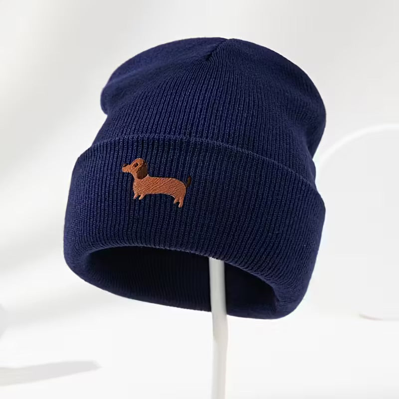 Dachshund Beanie Cap with Embroidery - Choice of Colours