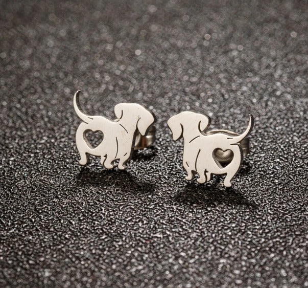 Dachshund Earrings - Stainless Steel Silver image 0