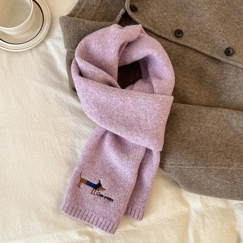 Soft Winter Scarf with Embroidered Dachshund Design - 10 Colours to choose from