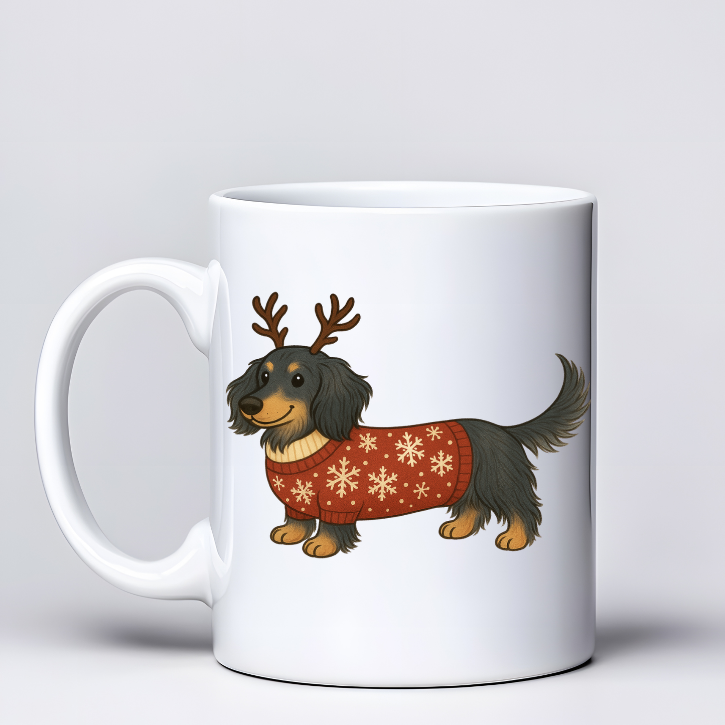 Long Haired Dachshund Christmas Mugs - Choice of Colours (Dispatch after 26th Nov)