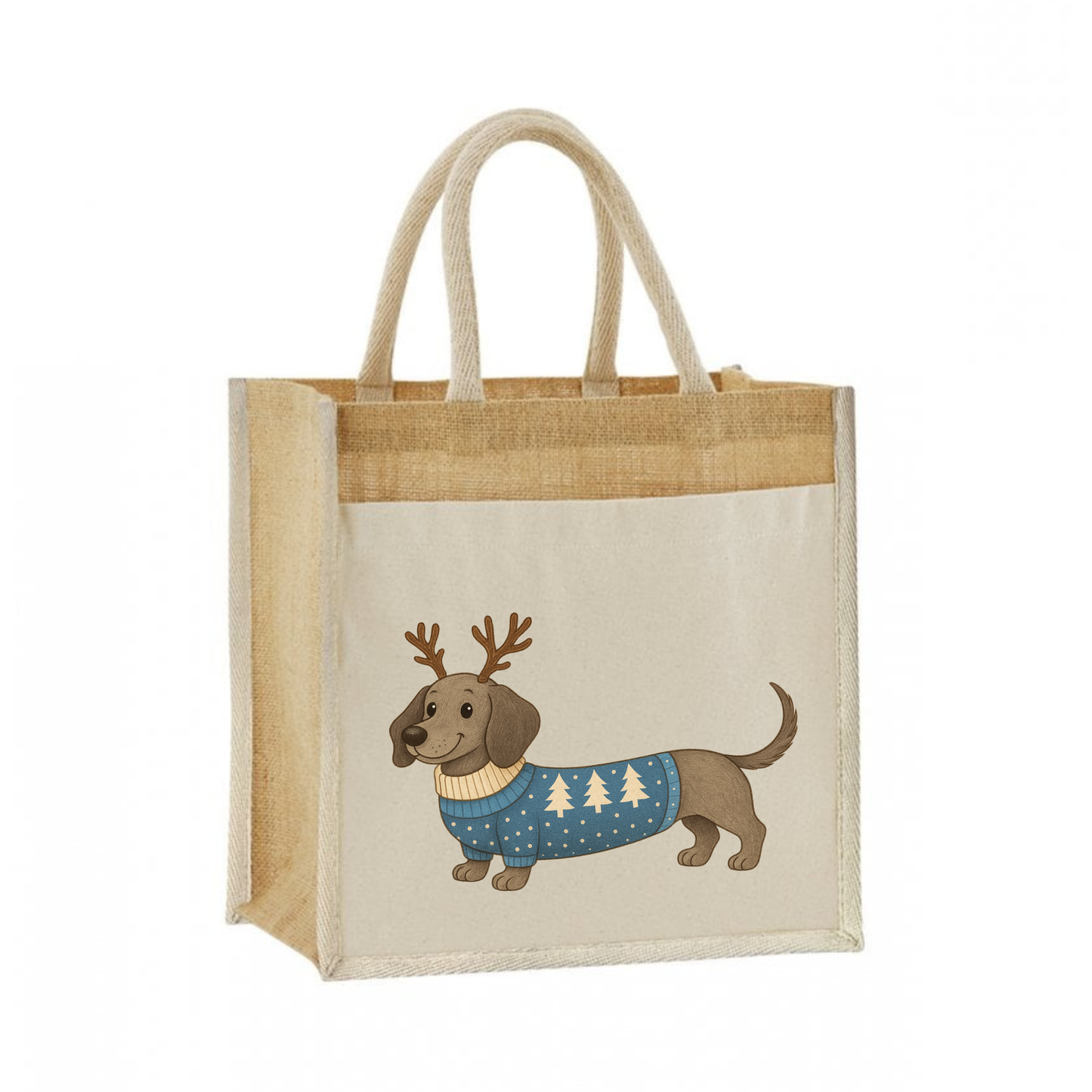 Christmas Dachshund Jute Bag with Cotton Pocket - 21 Designs to Choose From (Dispatch after 26th Nov)