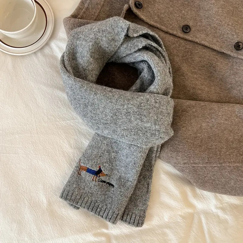 Soft Winter Scarf with Embroidered Dachshund Design - 10 Colours to choose from