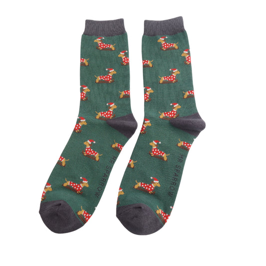 Mens Bamboo Skiing Sausage Dogs Green image 0