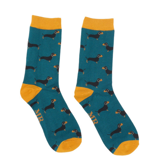 Mens Bamboo Little Sausage Dogs Socks Teal image 0