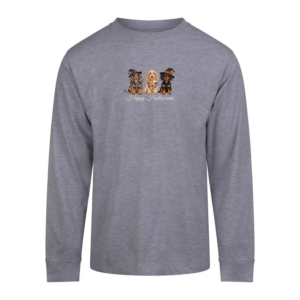 🎃 Heather Grey Dachshund Halloween Long Sleeve T-Shirt – 4 Designs | S–3XL 🐾