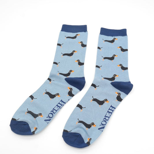 Mens Bamboo Little Sausage Dogs Socks Denim image 0