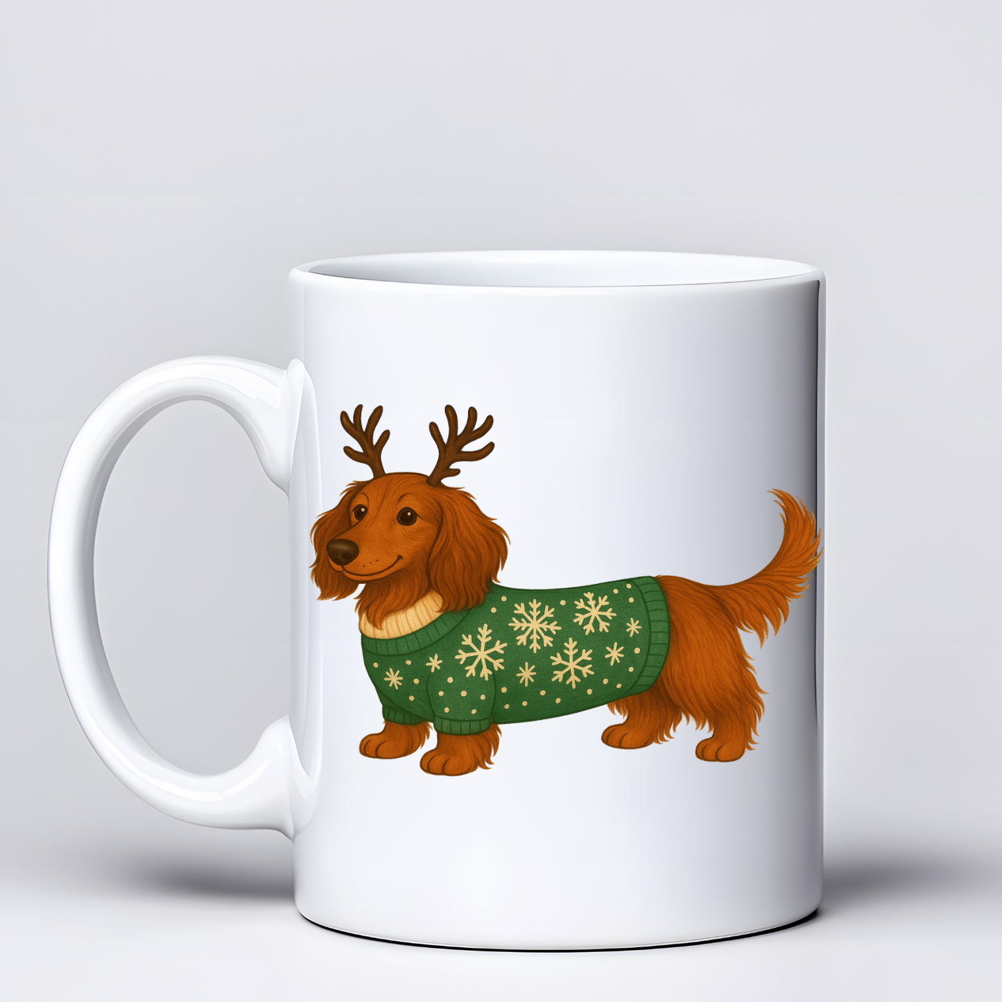 Long Haired Dachshund Christmas Mugs - Choice of Colours (Dispatch after 26th Nov)