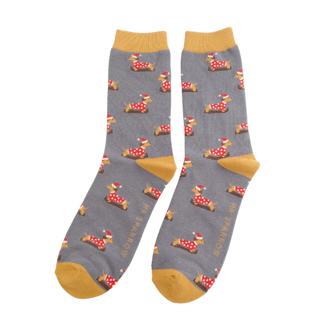 Mens Bamboo Skiing Sausage Dogs Grey image 0