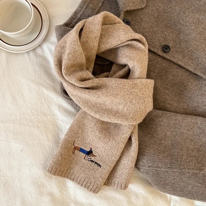 Soft Winter Scarf with Embroidered Dachshund Design - 10 Colours to choose from