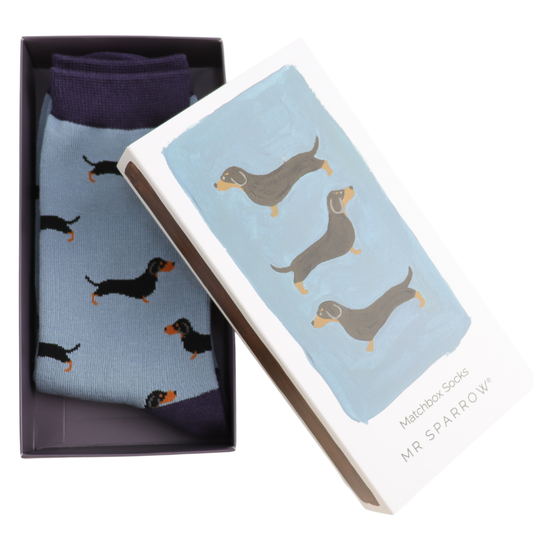 Mr Sparrow Men’s Matchbox Little Sausage Dogs Socks – Denim