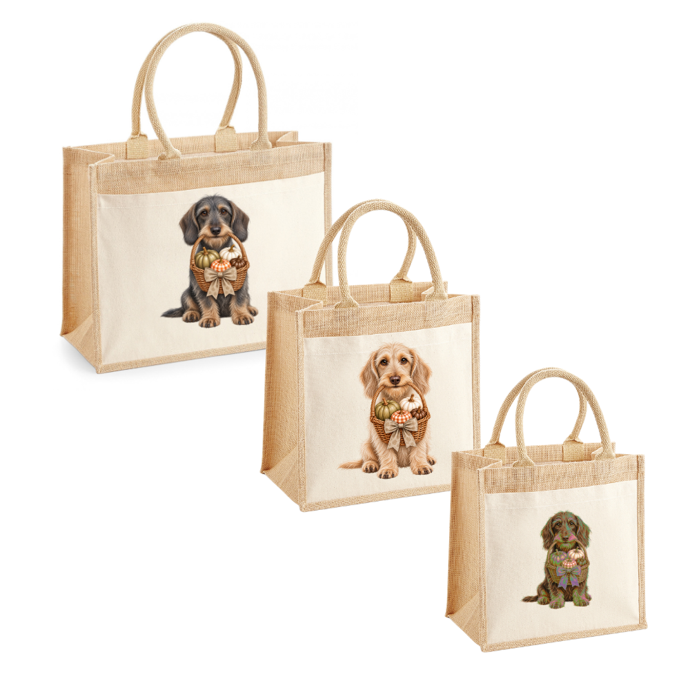 🎃 Wire Haired Dachshund Halloween Pumpkin Basket  Pocket Tote – 6 Designs | 3 Sizes 🐾