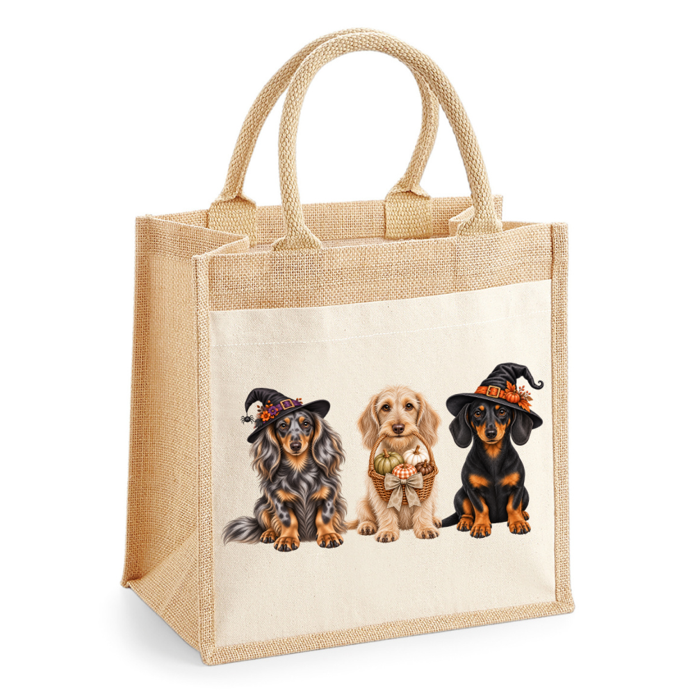 🎃 Dachshund Halloween Crew Pocket Tote – 2 Designs | 3 Sizes 🐾