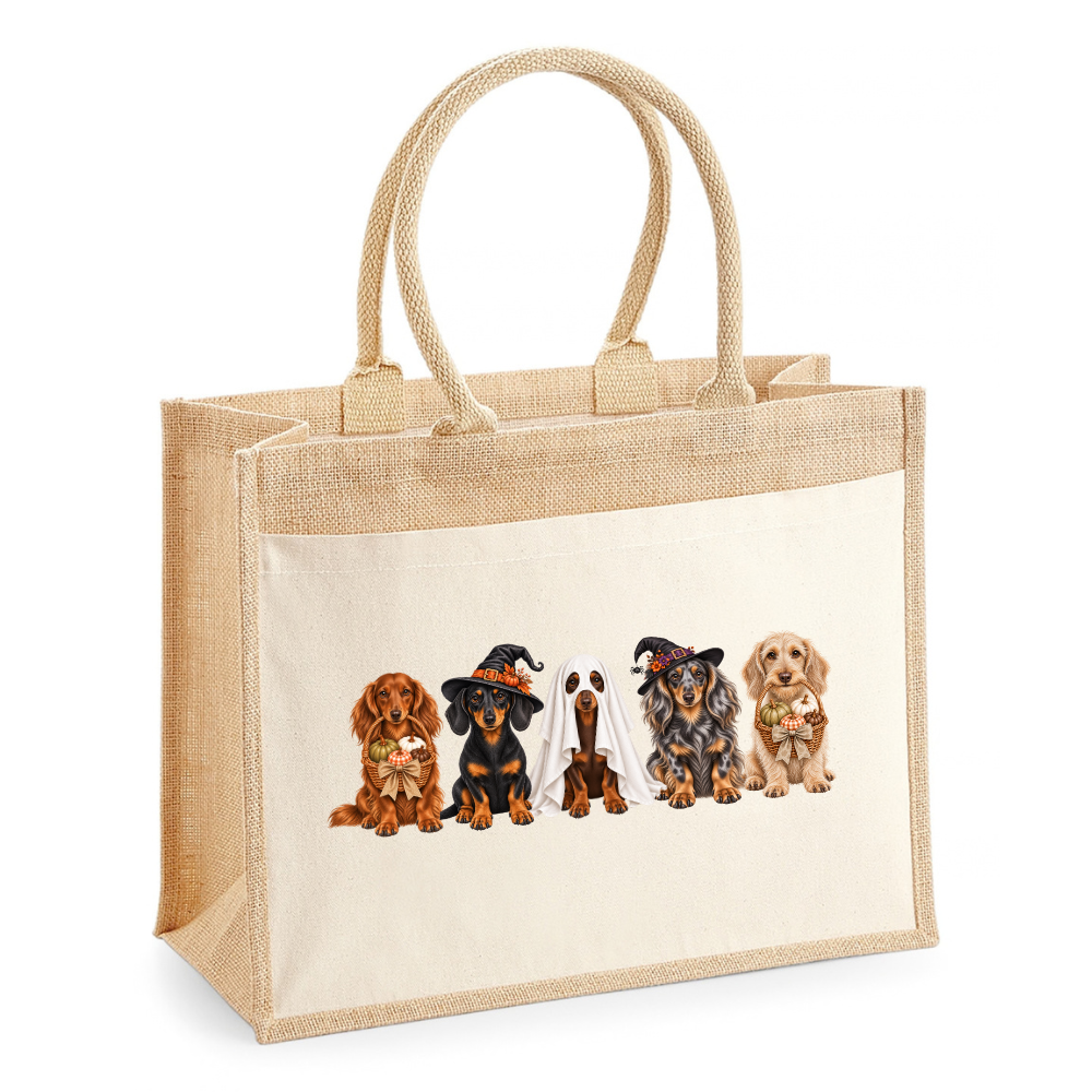 🎃 Dachshund Halloween Crew Pocket Tote – 2 Designs | 3 Sizes 🐾