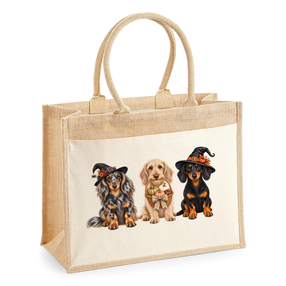 🎃 Dachshund Halloween Crew Pocket Tote – 2 Designs | 3 Sizes 🐾