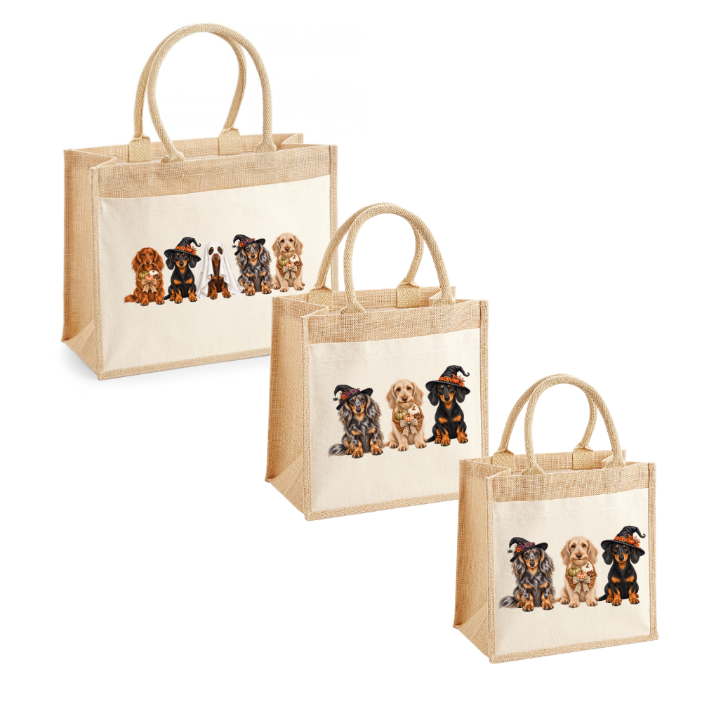 🎃 Dachshund Halloween Crew Pocket Tote – 2 Designs | 3 Sizes 🐾