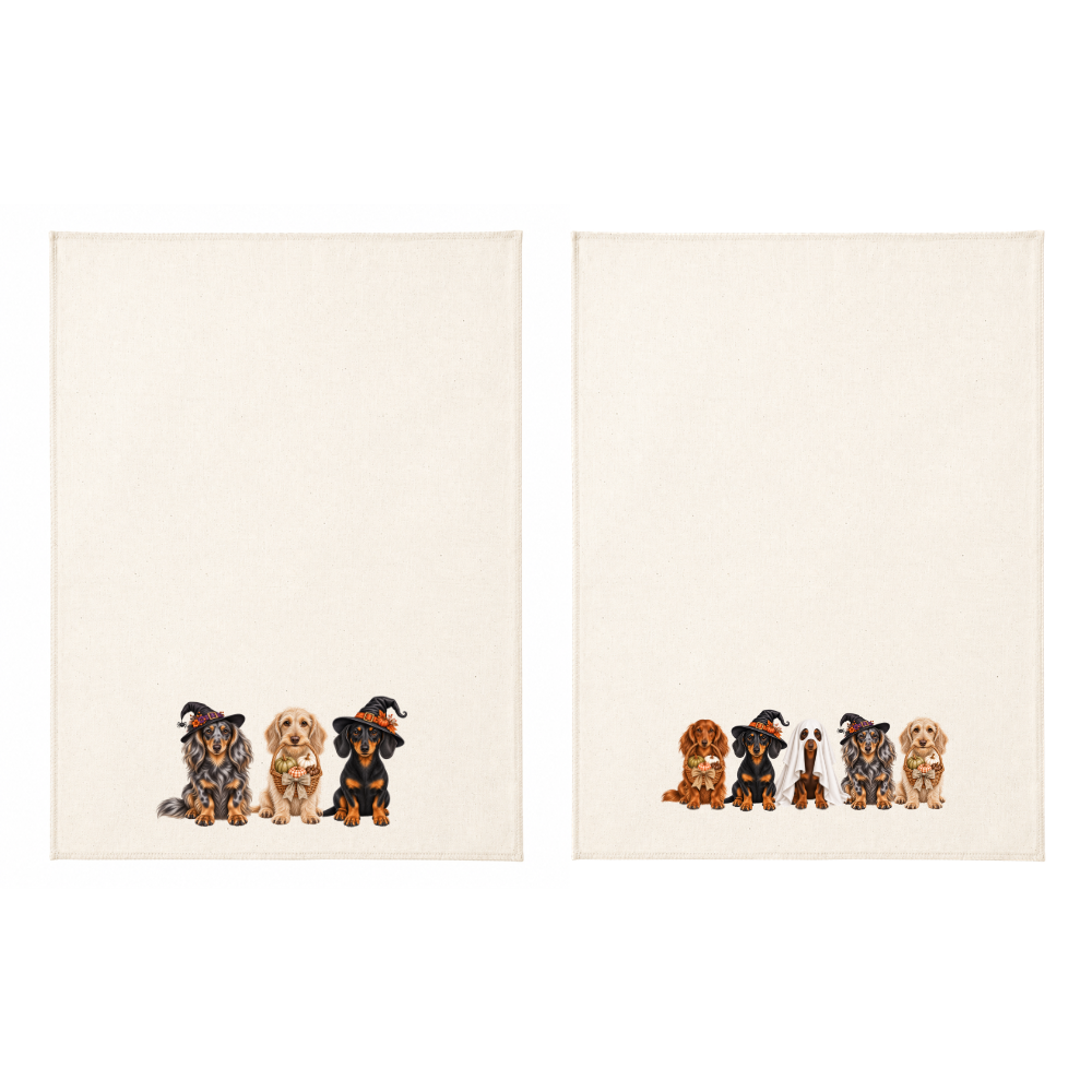🎃 Dachshund Halloween Crew Tea Towel – 3 or 5 Dog Design 🐾