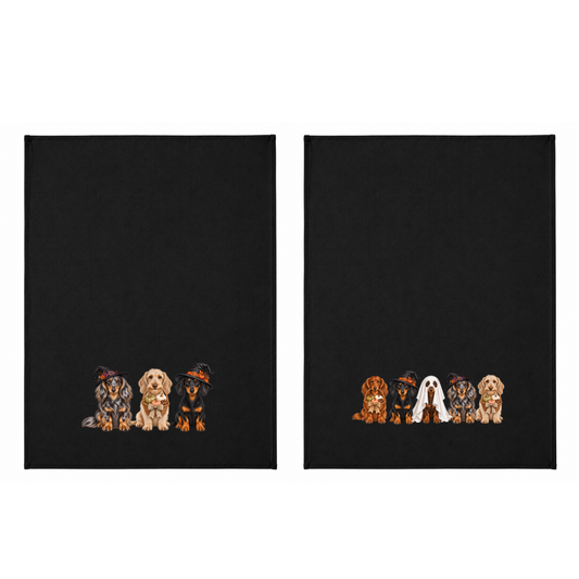 🎃 Dachshund Halloween Crew Black Tea Towel – 3 or 5 Dog Design 🐾