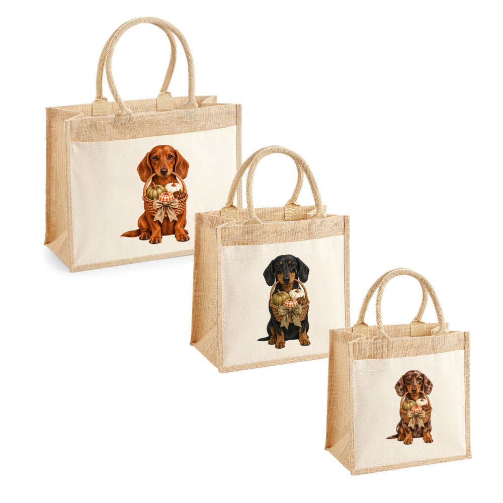 🎃 Smooth Haired Dachshund Halloween Pumpkin Basket Pocket Tote – 9 Designs | 3 Sizes 🐾