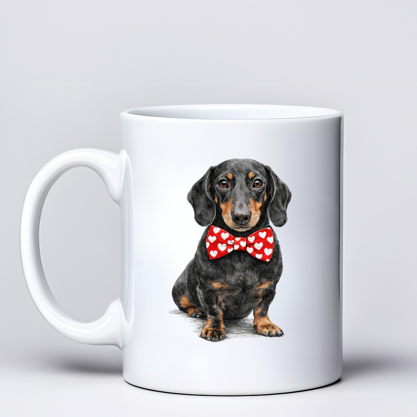 Dachshund Love Mugs - Red Bowtie Design - Choice of Coats