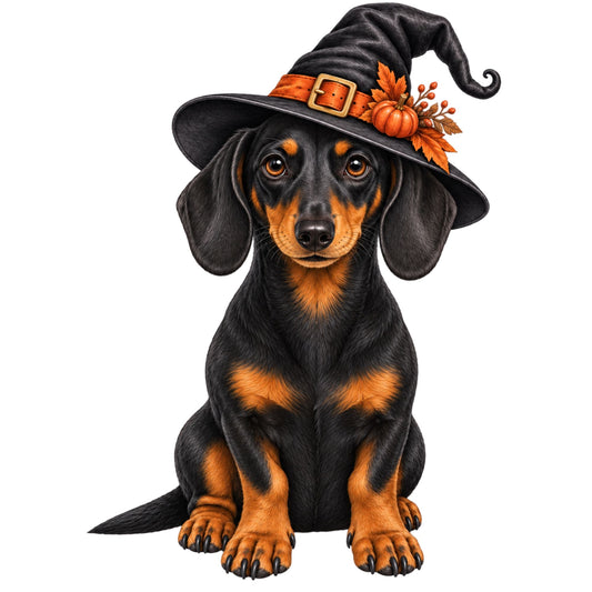 🎃 Smooth Haired Dachshund Halloween Witches Hat Pocket Tote – 9 Designs | 3 Sizes 🐾