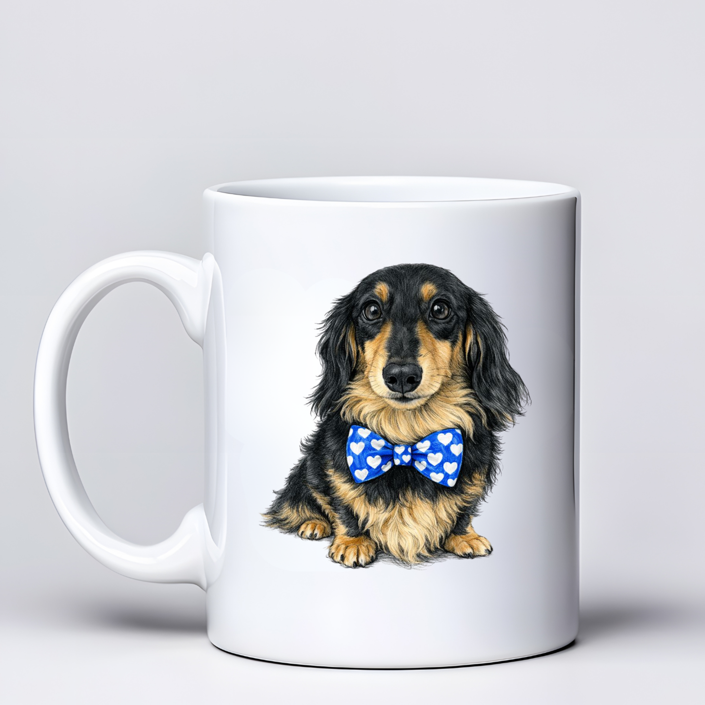 Dachshund Love Mugs - Blue Bowtie Design - Choice of Coats