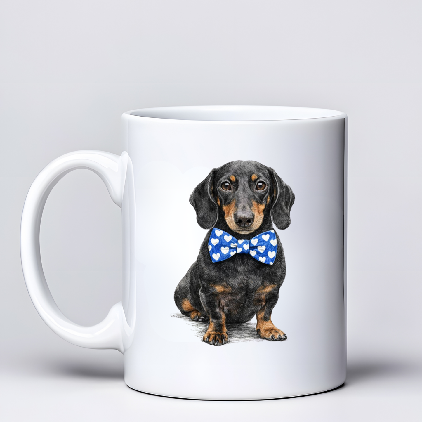 Dachshund Love Mugs - Blue Bowtie Design - Choice of Coats