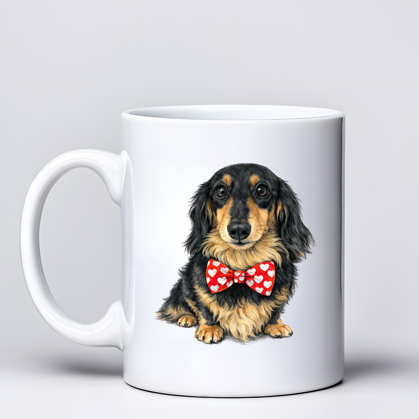 Dachshund Love Mugs - Red Bowtie Design - Choice of Coats