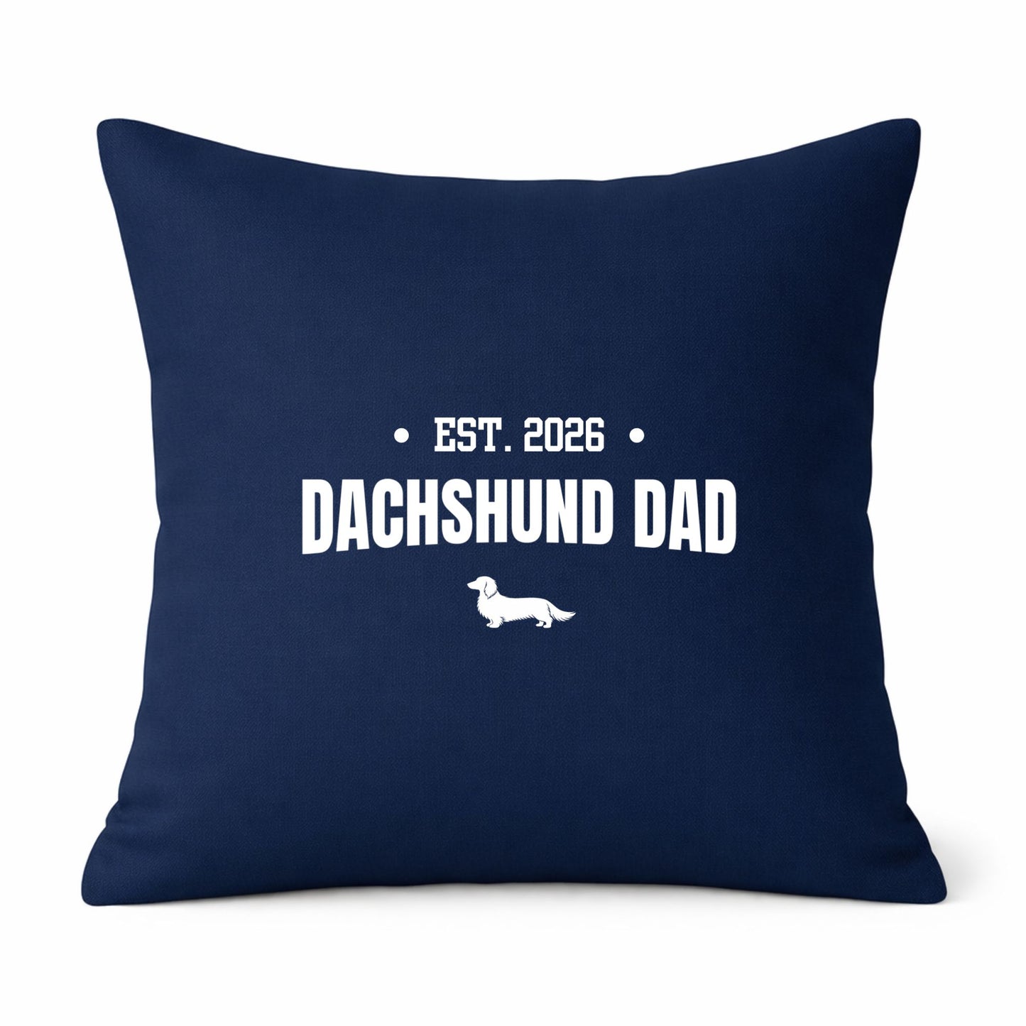 Navy Dachshund Dad Cushion Cover – Choice of Coat & Personalised Year