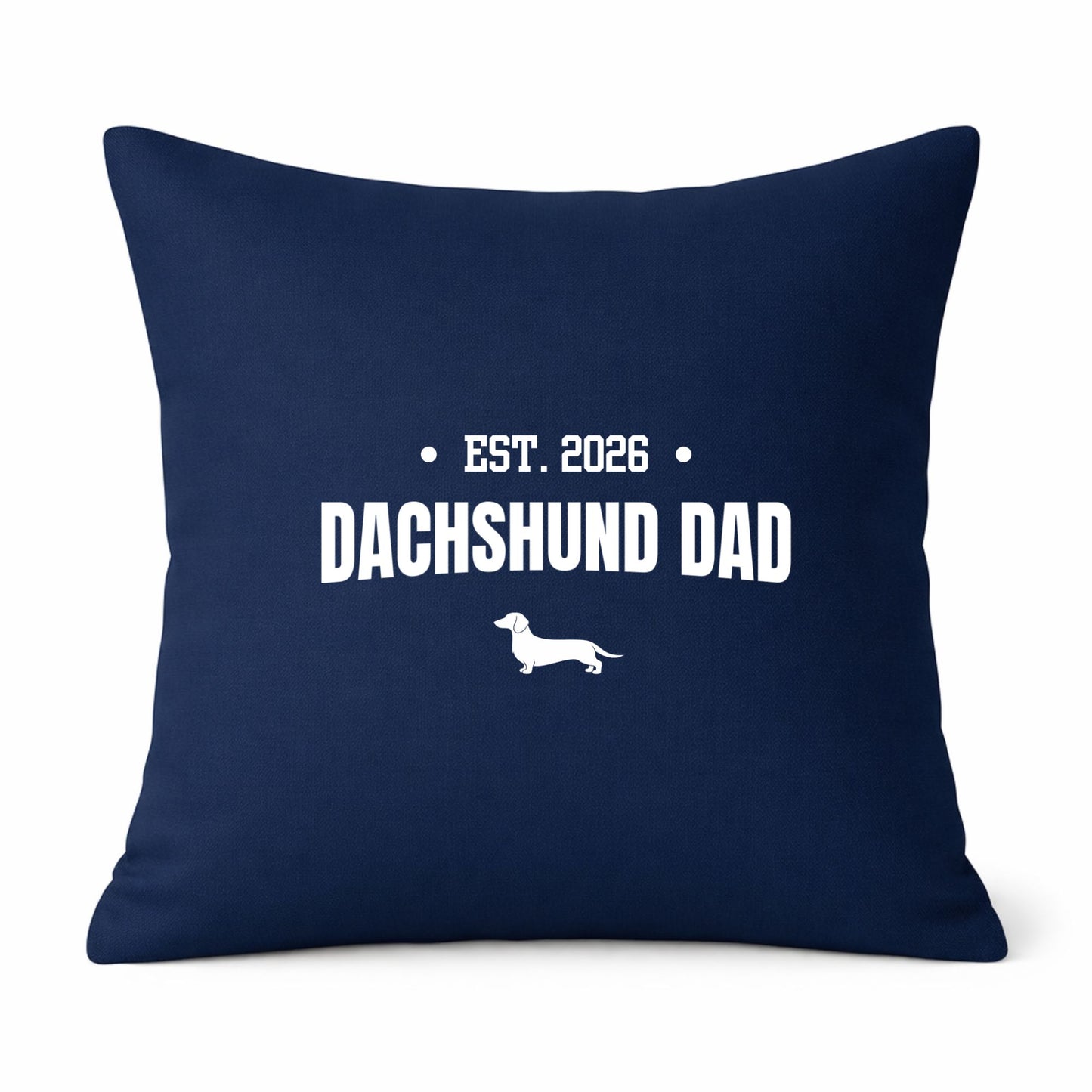 Navy Dachshund Dad Cushion Cover – Choice of Coat & Personalised Year