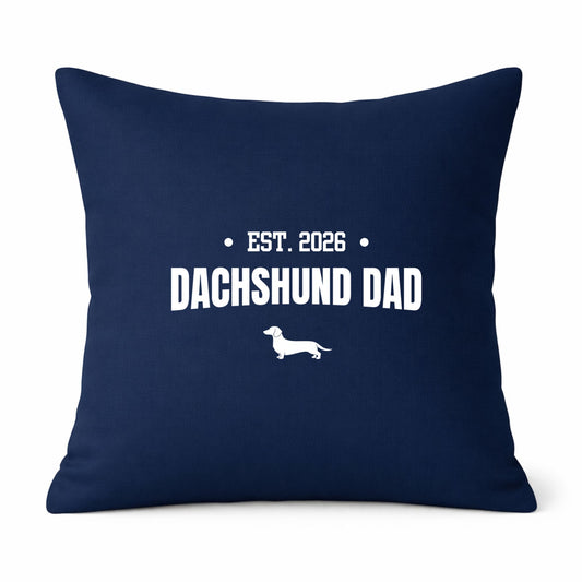 Navy Dachshund Dad Cushion Cover – Choice of Coat & Personalised Year