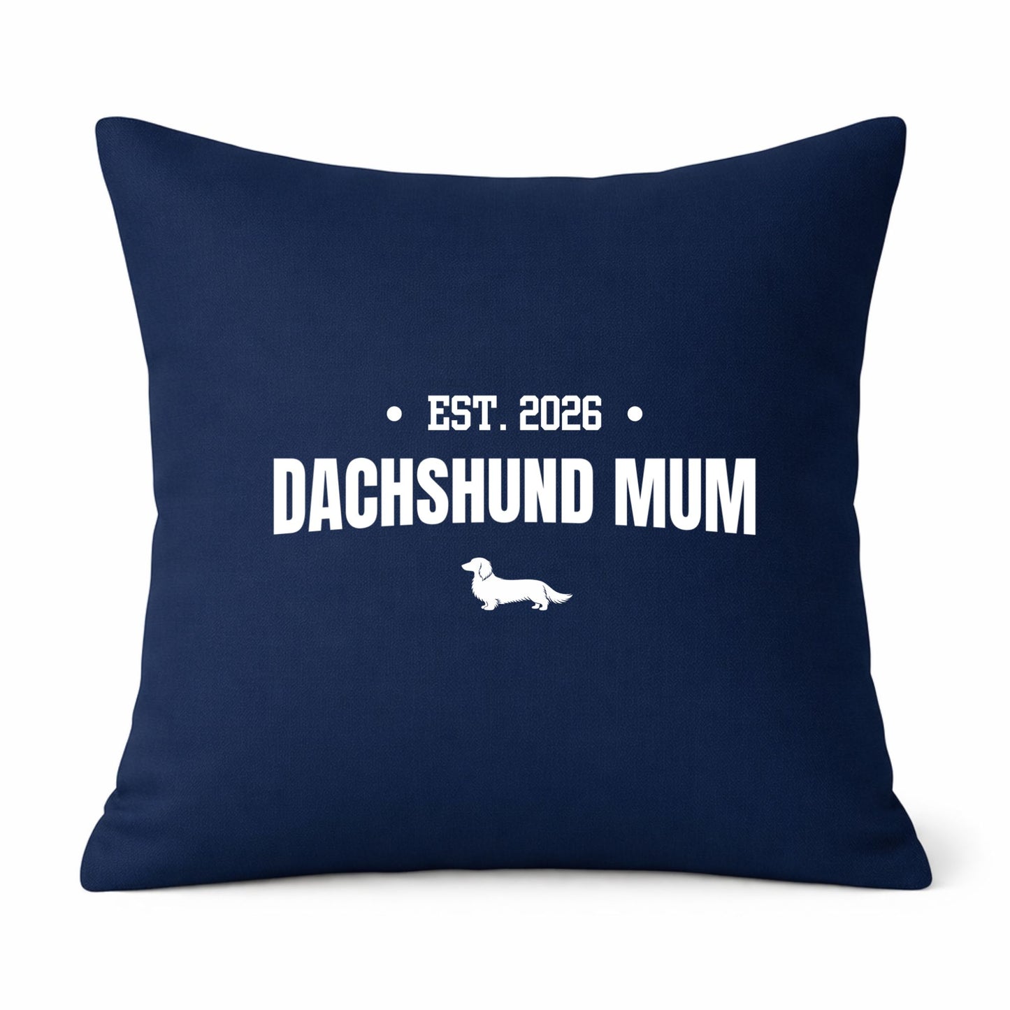 Navy Dachshund Mum Cushion Cover – Choice of Coat & Personalised Year