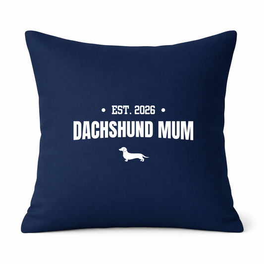 Navy Dachshund Mum Cushion Cover – Choice of Coat & Personalised Year