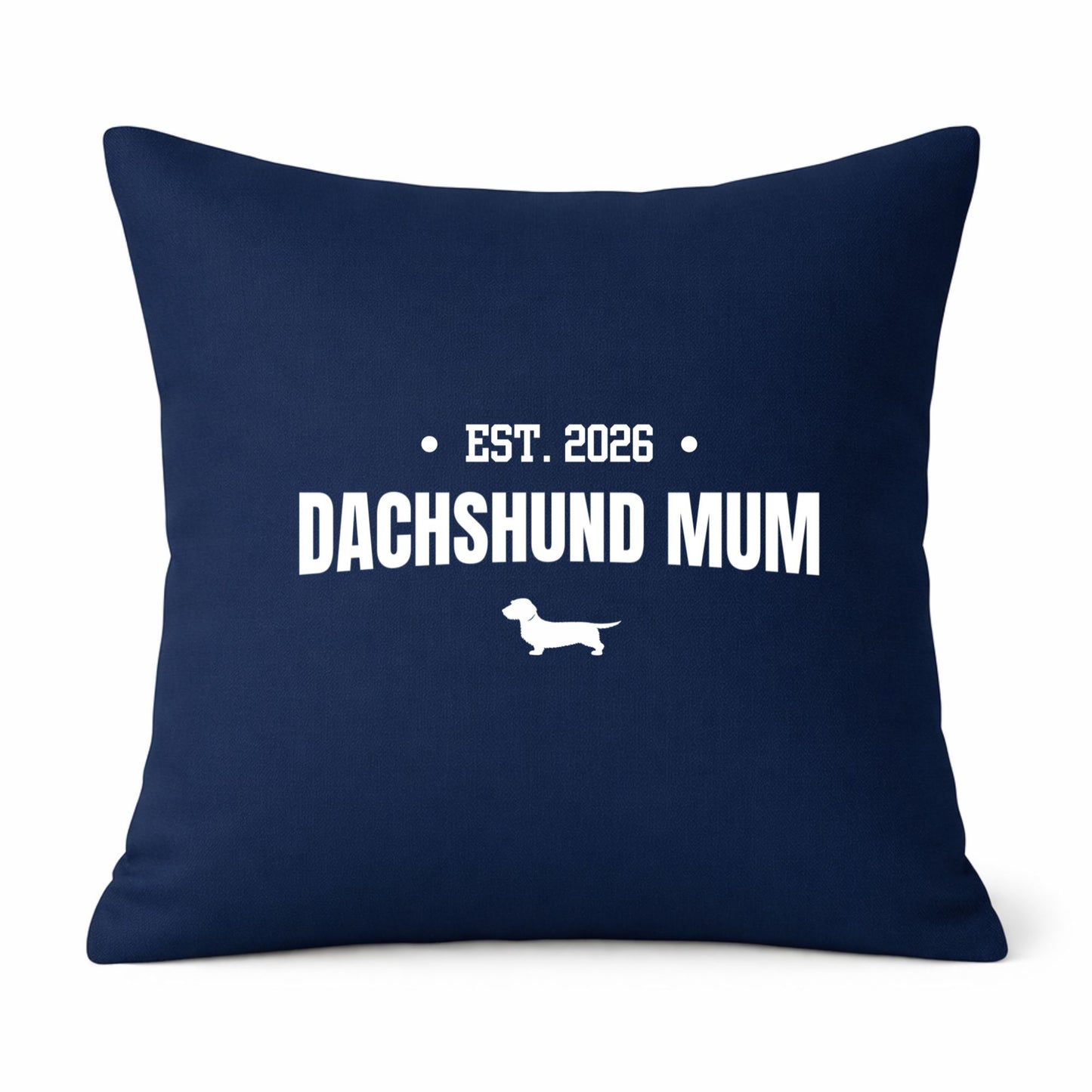 Navy Dachshund Mum Cushion Cover – Choice of Coat & Personalised Year