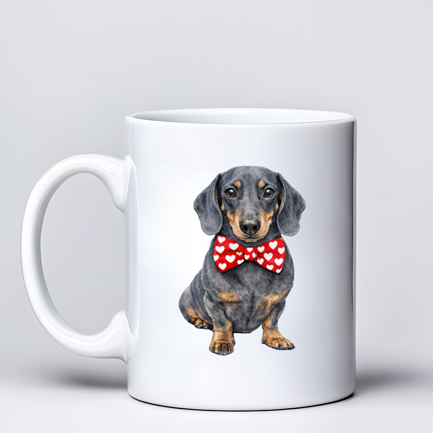 Dachshund Love Mugs - Red Bowtie Design - Choice of Coats