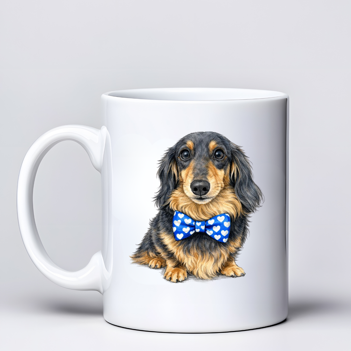 Dachshund Love Mugs - Blue Bowtie Design - Choice of Coats