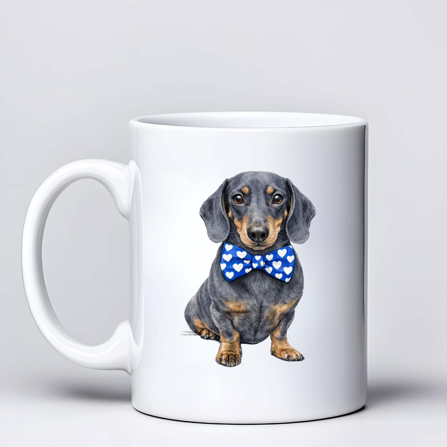 Dachshund Love Mugs - Blue Bowtie Design - Choice of Coats