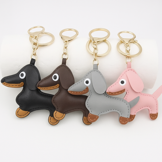 Faux Leather Dachshund Dog Bag Charm/Keyring - Choice of 4 Colours