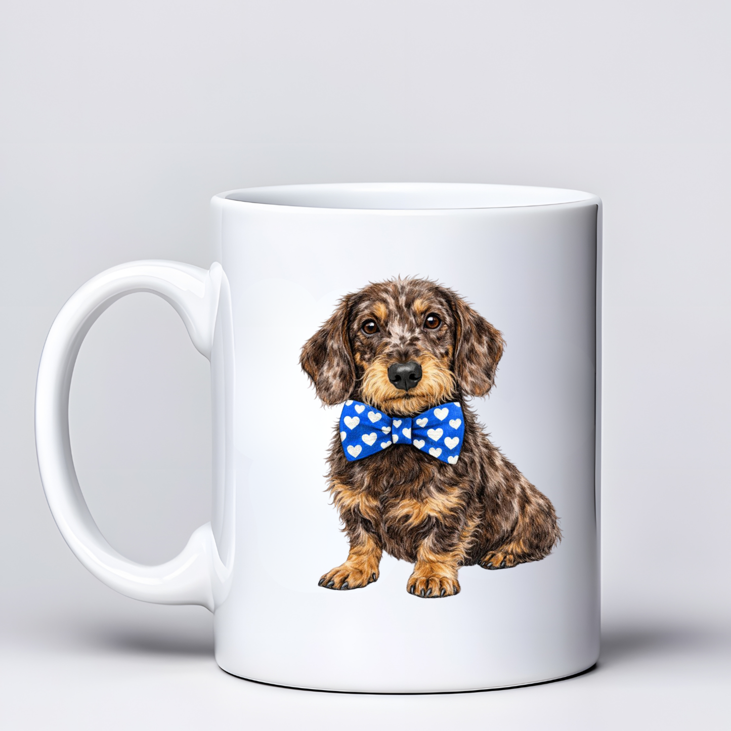Dachshund Love Mugs - Blue Bowtie Design - Choice of Coats