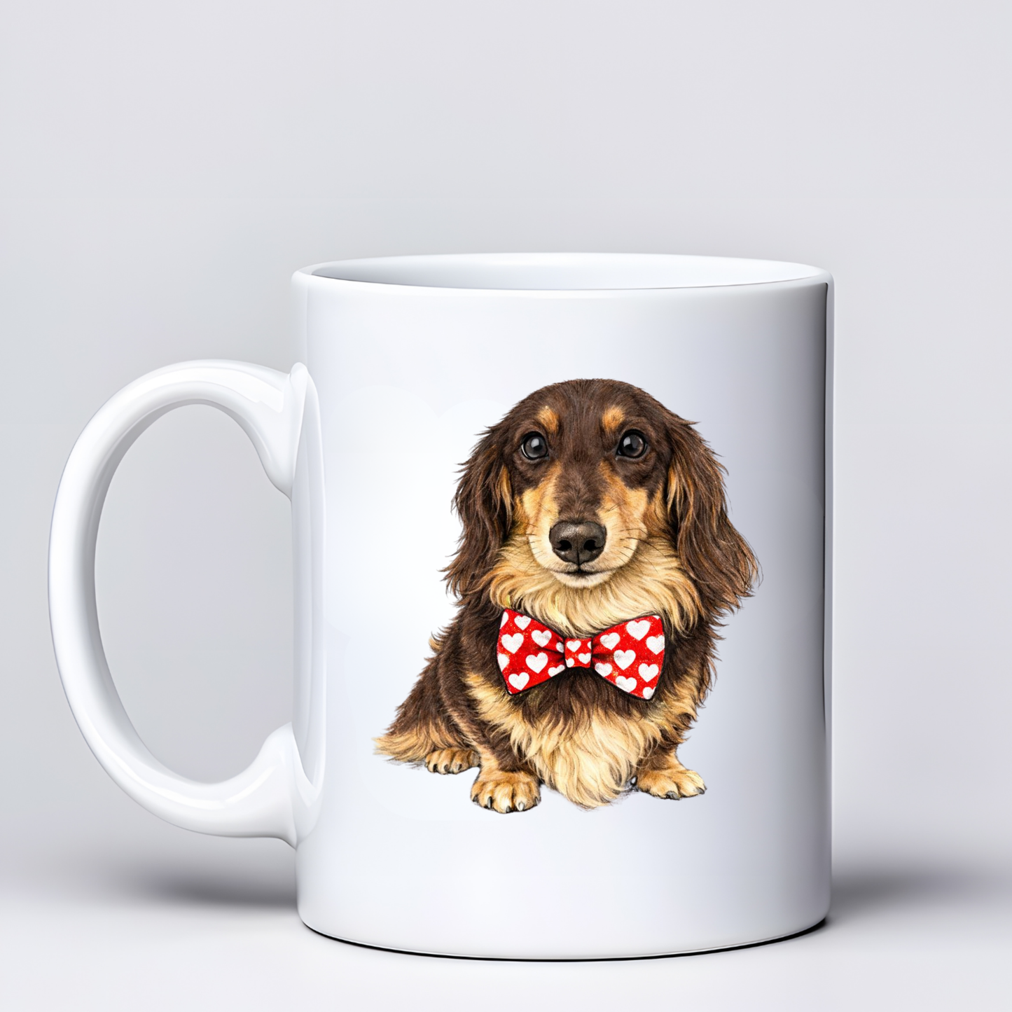 Dachshund Love Mugs - Red Bowtie Design - Choice of Coats