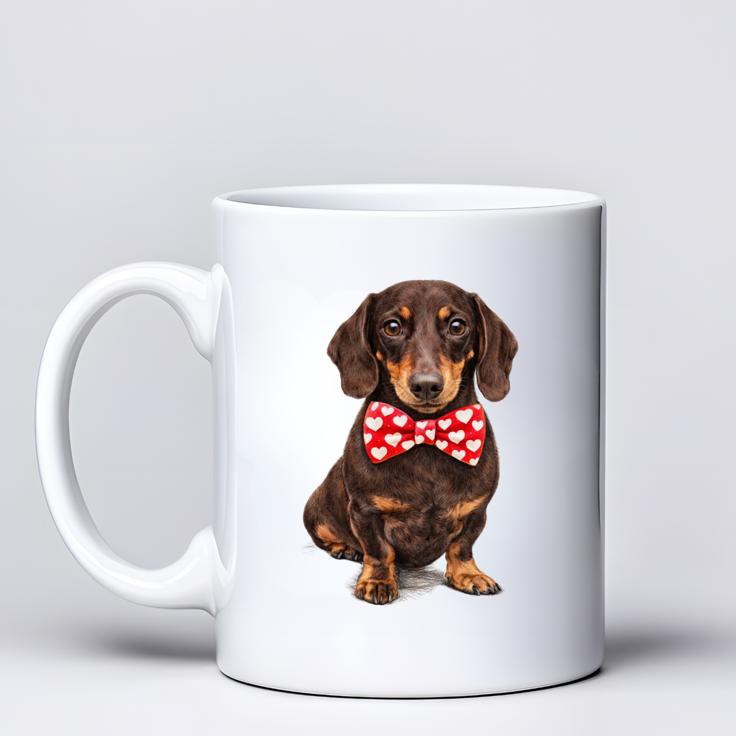 Dachshund Love Mugs - Red Bowtie Design - Choice of Coats