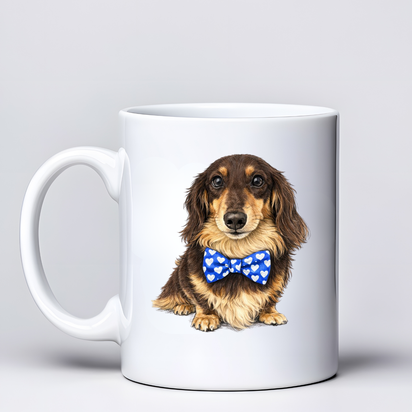 Dachshund Love Mugs - Blue Bowtie Design - Choice of Coats