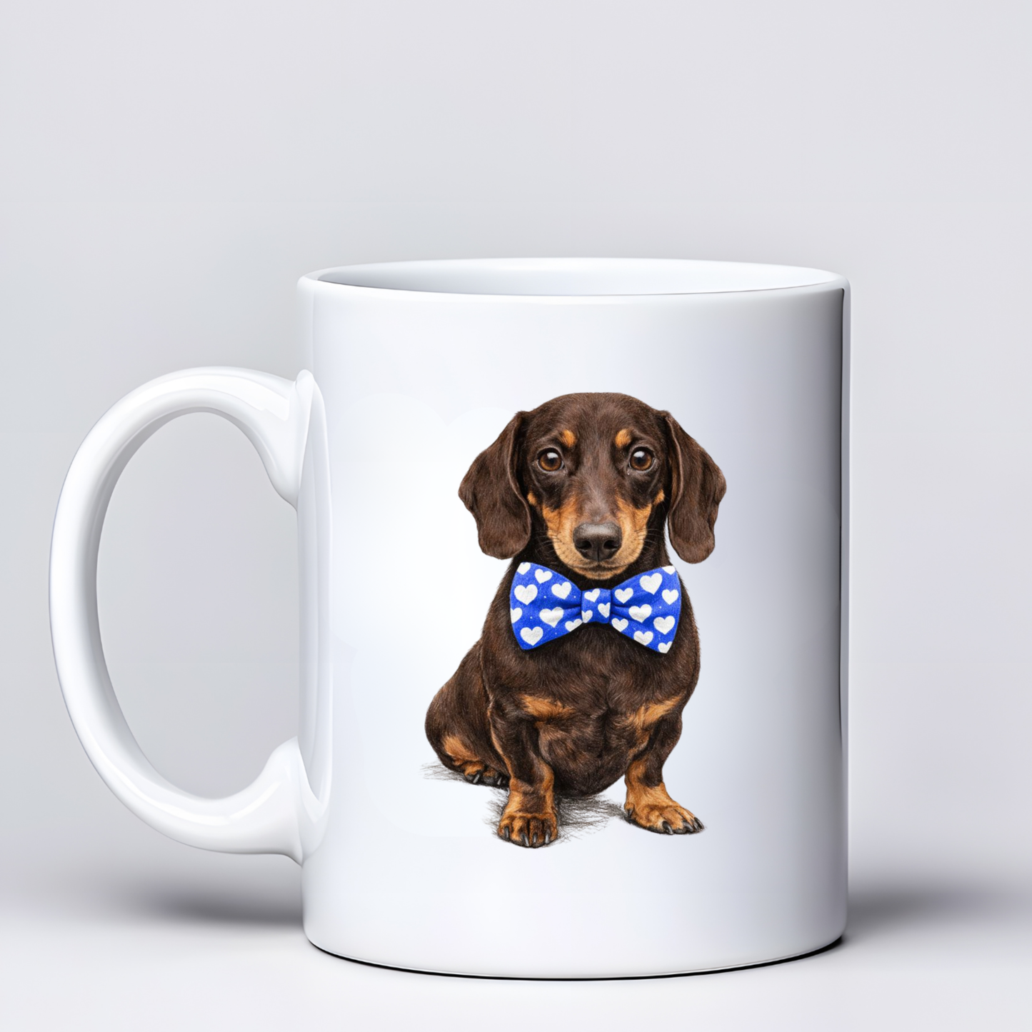 Dachshund Love Mugs - Blue Bowtie Design - Choice of Coats