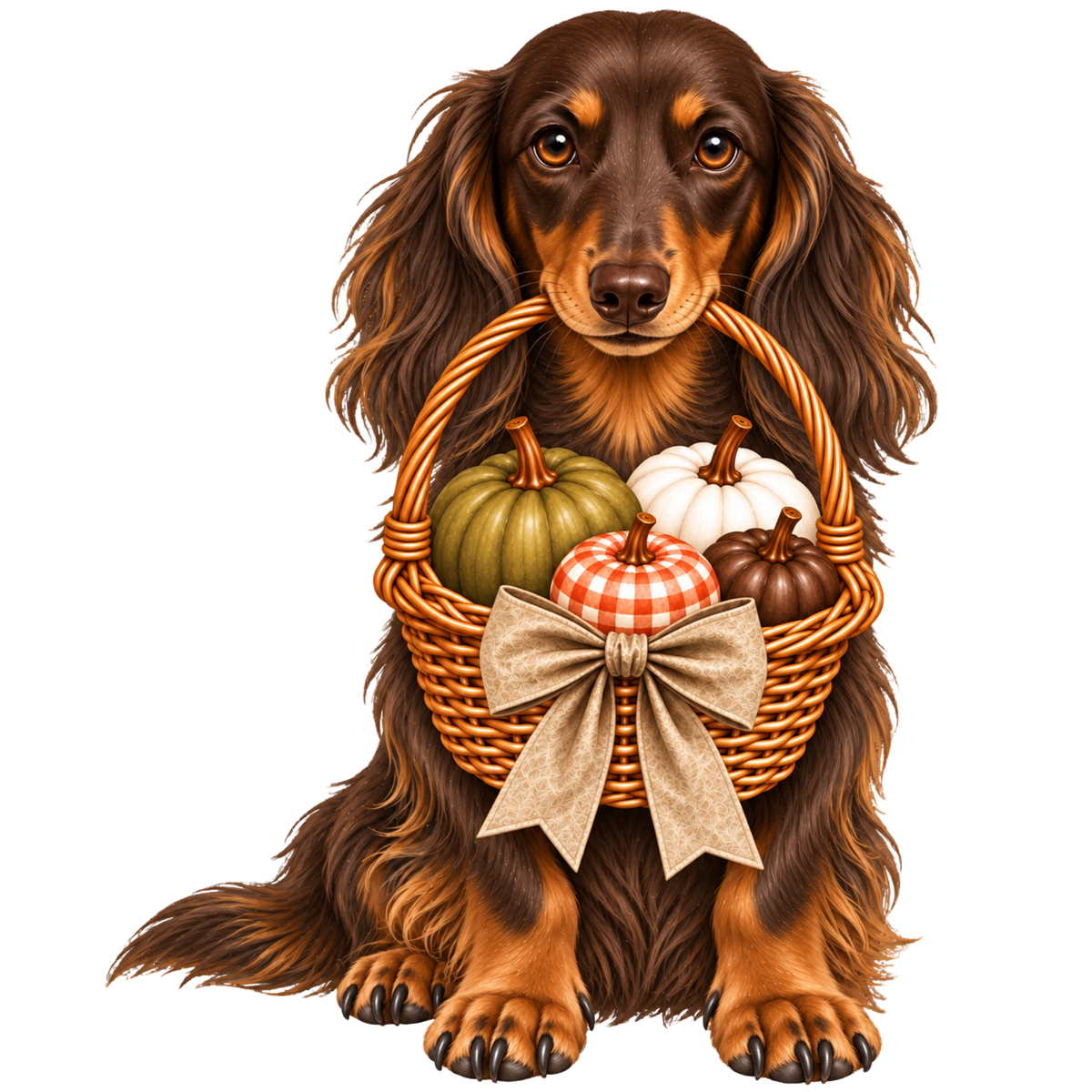 🎃 Long Haired Dachshund Halloween Pumpkin Basket Pocket Tote – 8 Designs | 3 Sizes 🐾