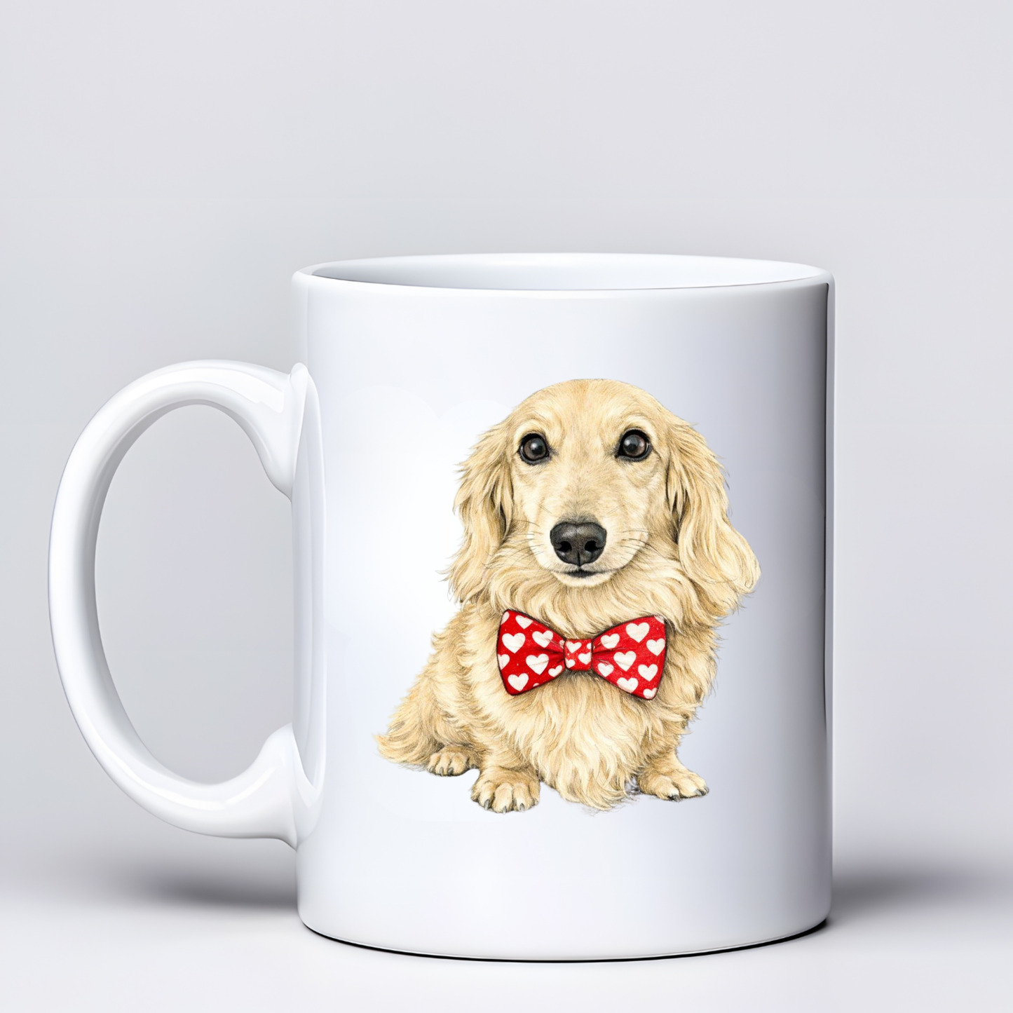 Dachshund Love Mugs - Red Bowtie Design - Choice of Coats