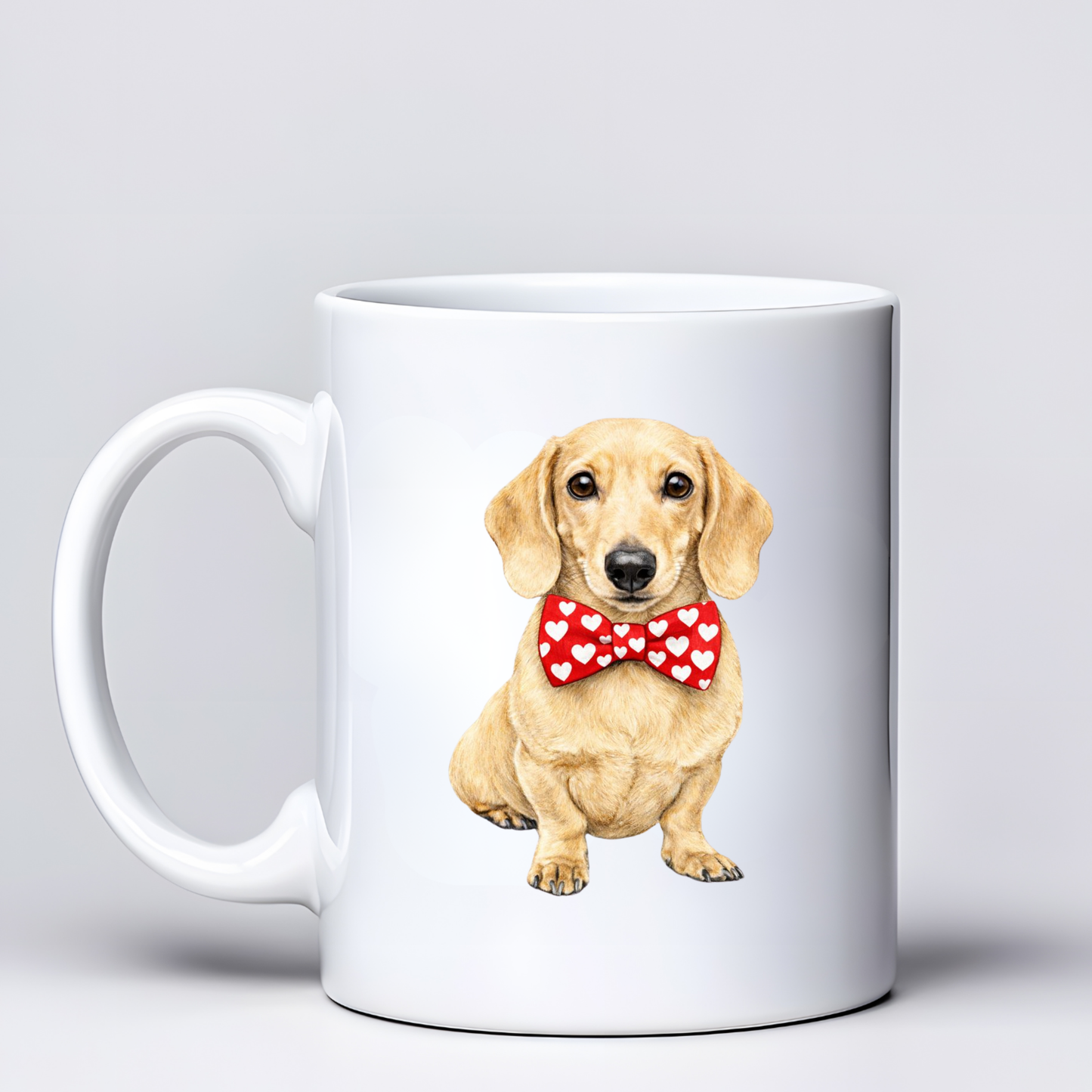 Dachshund Love Mugs - Red Bowtie Design - Choice of Coats